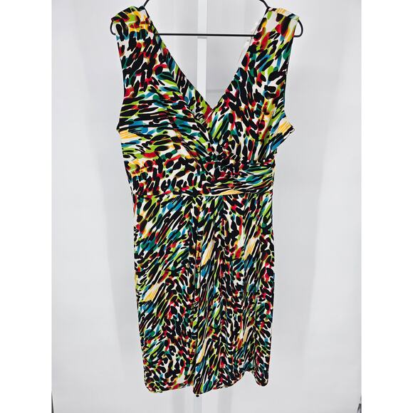 Chaus Womens Sz L Midi Sheath Dress Sleeveless Rainbow Leopard Print Cocktail - Picture 1 of 3
